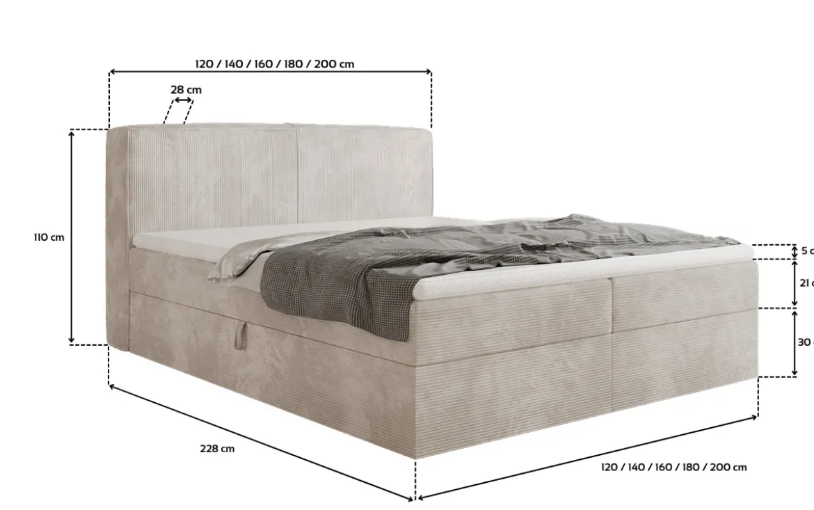 Boxspringbett Marea in Cord mit Stauraum
