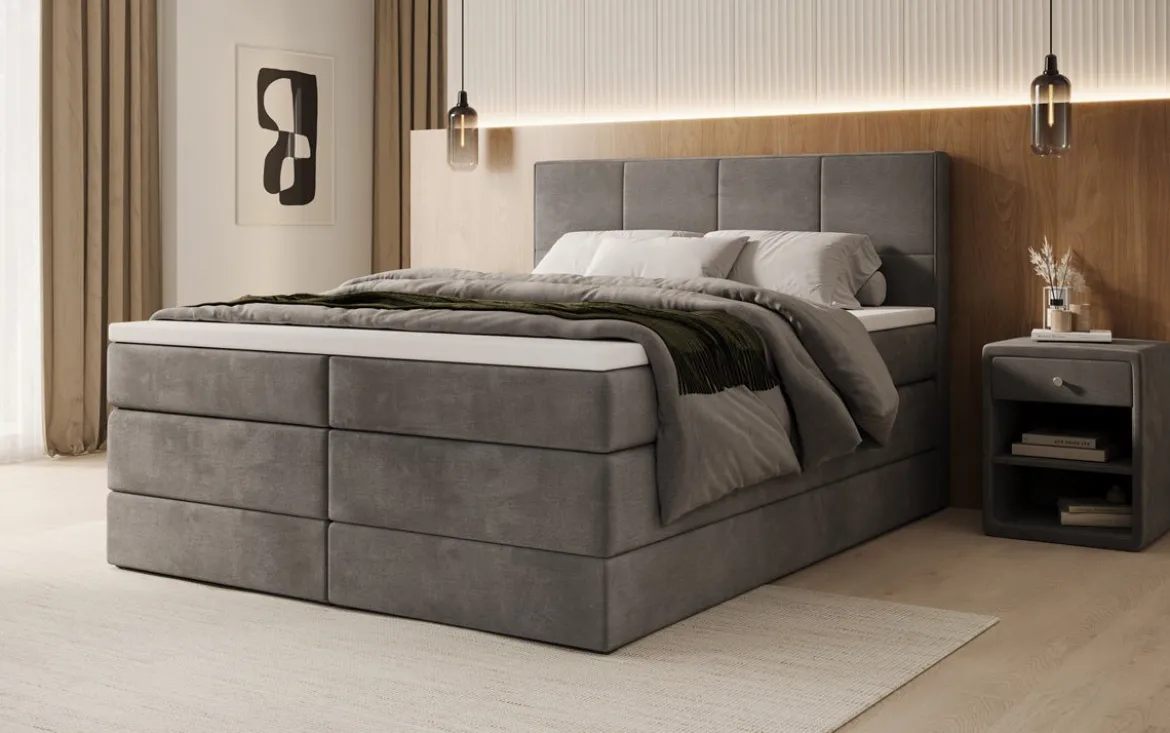 Boxspringbett Mareno mit Stauraum in Samt