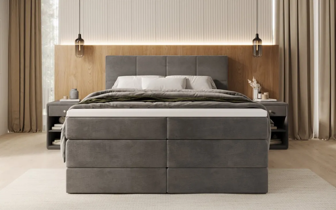 Boxspringbett Mareno mit Stauraum in Samt