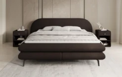 Boxspringbett Marisol mit ovalem Headboard in Bouclé