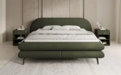 Boxspringbett Marisol mit ovalem Headboard in Bouclé