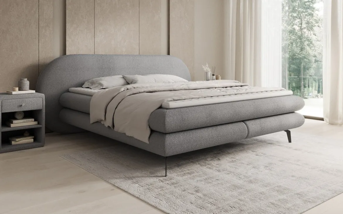 Boxspringbett Marisol mit ovalem Headboard in Bouclé