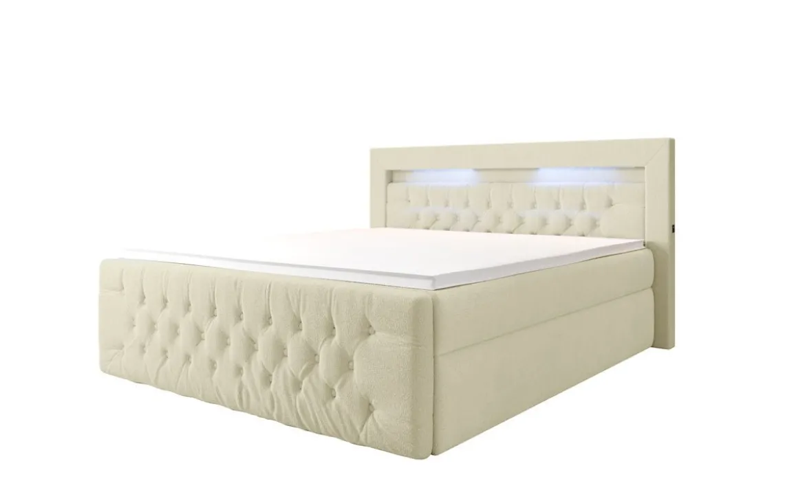 Boxspringbett Menzogna Bouclé mit LED und Stauraum (2 Schubladen)