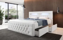 Boxspringbett Menzogna Bouclé mit LED und Stauraum (2 Schubladen)
