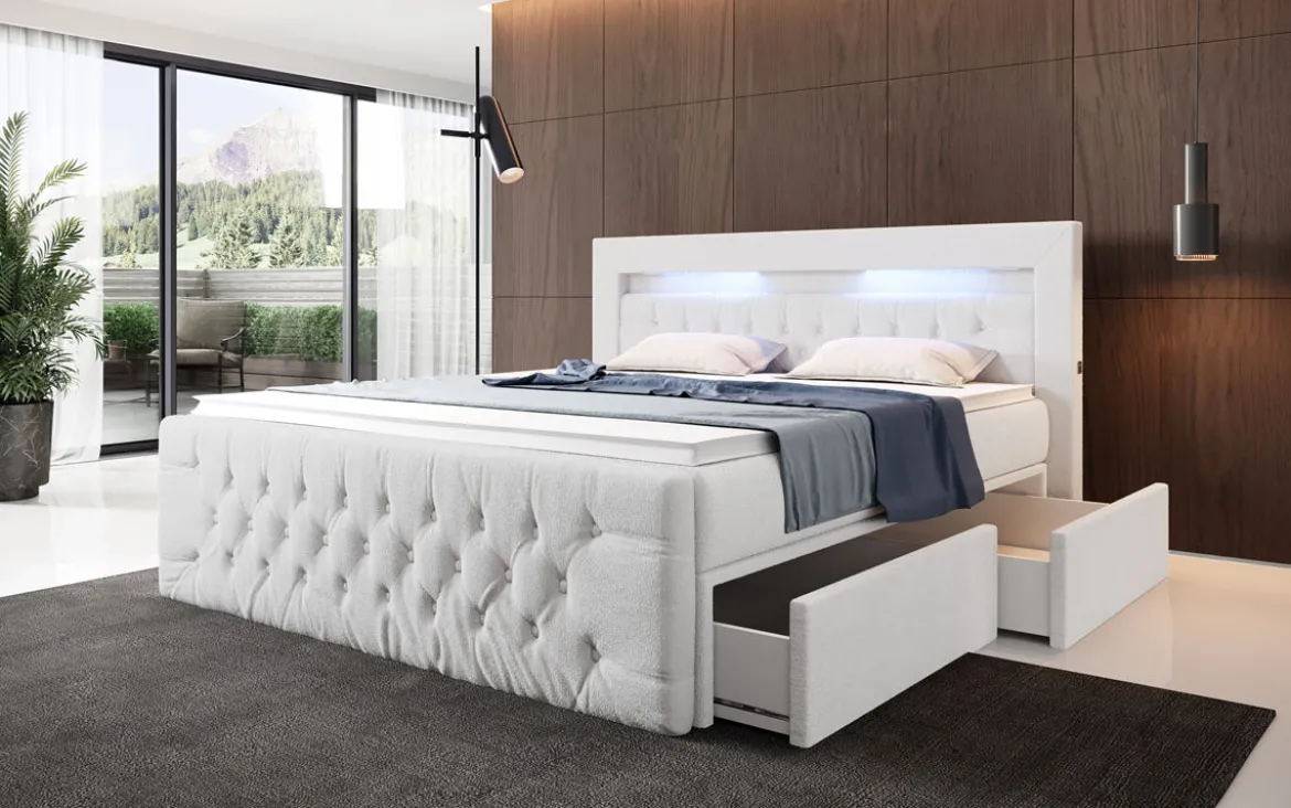 Boxspringbett Menzogna Bouclé mit LED und Stauraum (2 Schubladen)
