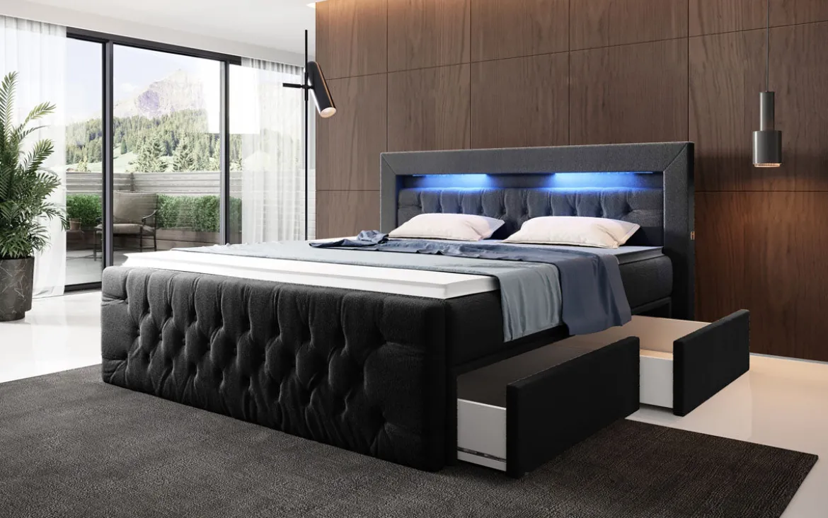 Boxspringbett Menzogna Bouclé mit LED und Stauraum (2 Schubladen)