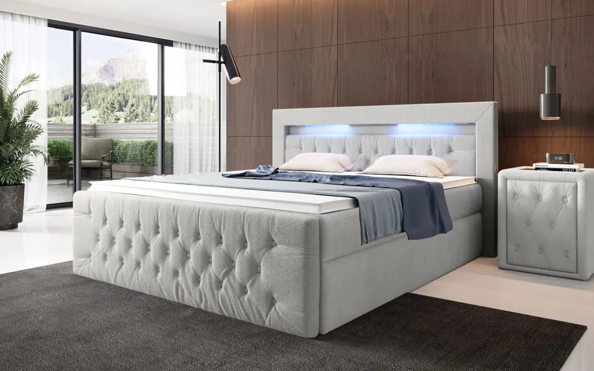 Boxspringbett Menzogna Bouclé mit LED und Stauraum (2 Schubladen)