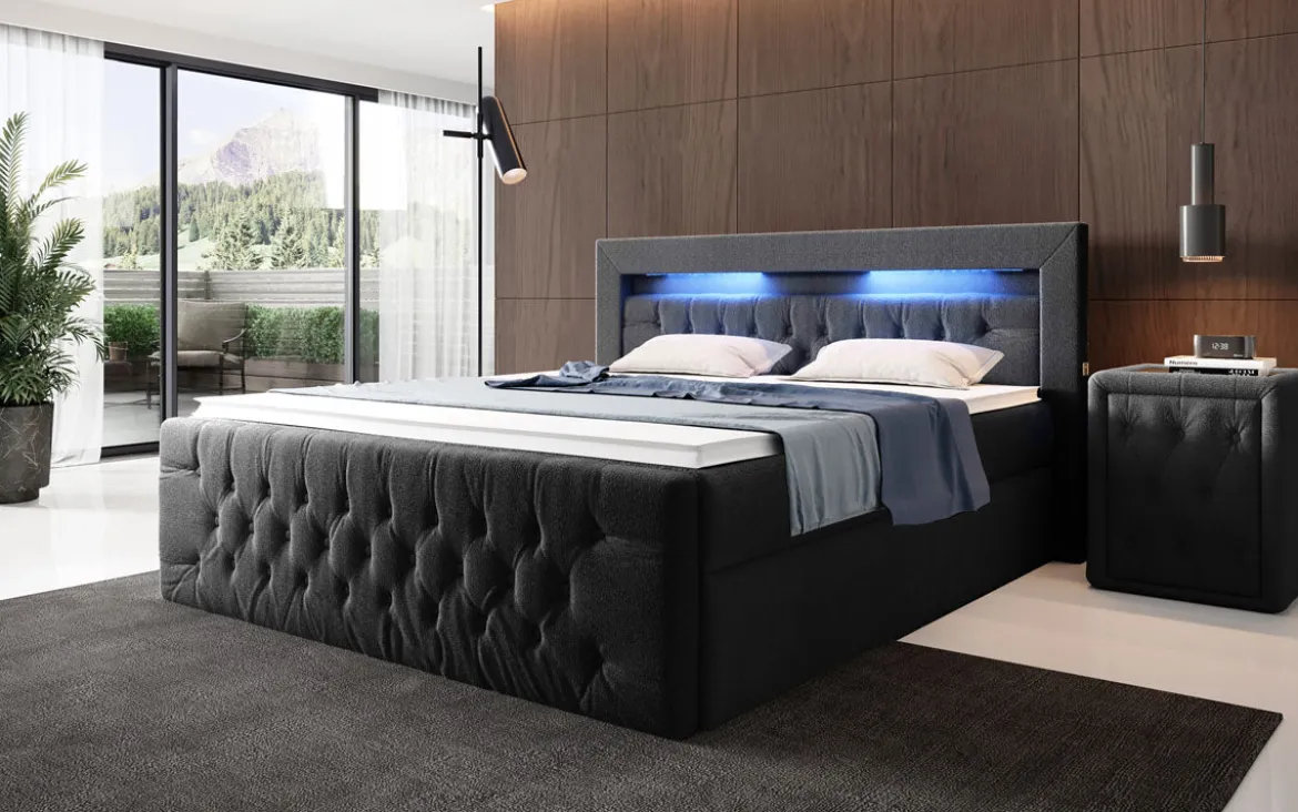 Boxspringbett Menzogna Bouclé mit LED und Stauraum (2 Schubladen)