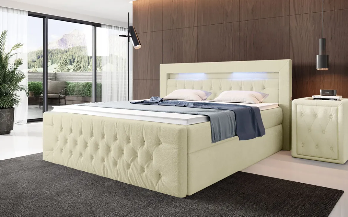 Boxspringbett Menzogna Bouclé mit LED und Stauraum (2 Schubladen)
