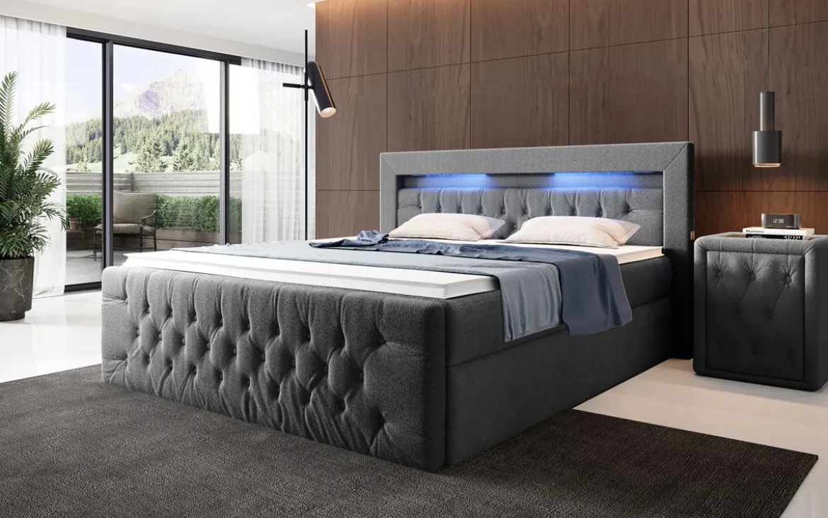 Boxspringbett Menzogna Bouclé mit LED und Stauraum (2 Schubladen)