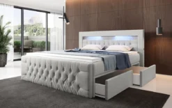 Boxspringbett Menzogna Bouclé mit LED und Stauraum (2 Schubladen)