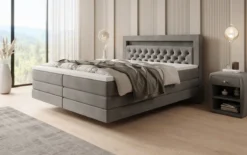 Boxspringbett Menzogna mit Schwebeoptik und LED in Samt