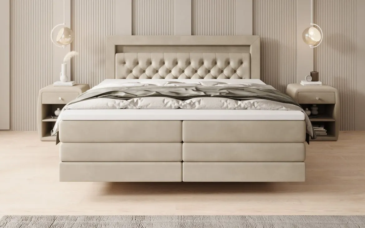 Boxspringbett Menzogna mit Schwebeoptik und LED in Samt