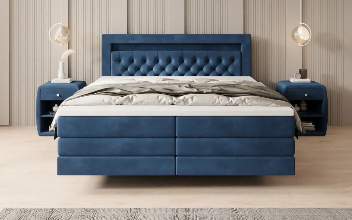 Boxspringbett Menzogna mit Schwebeoptik und LED in Samt