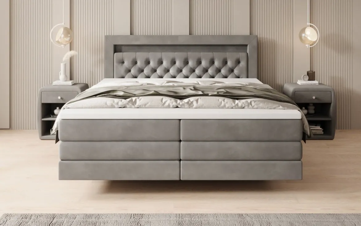 Boxspringbett Menzogna mit Schwebeoptik und LED in Samt