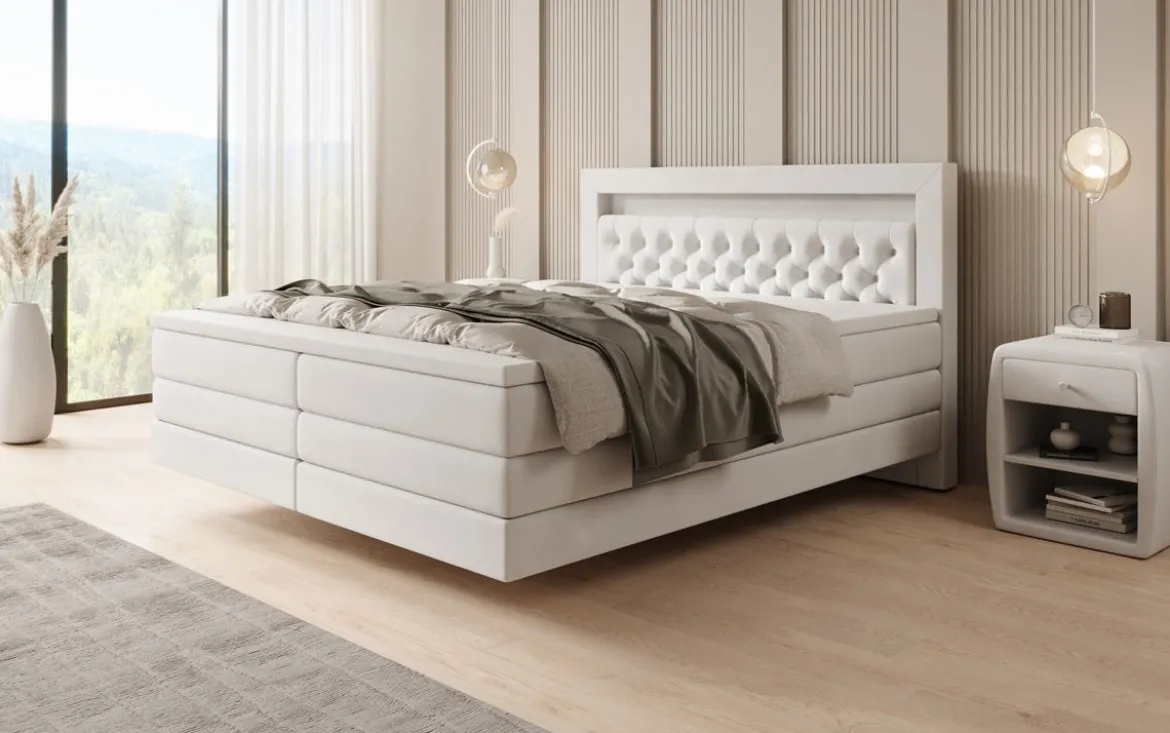 Boxspringbett Menzogna mit Schwebeoptik und LED in Samt