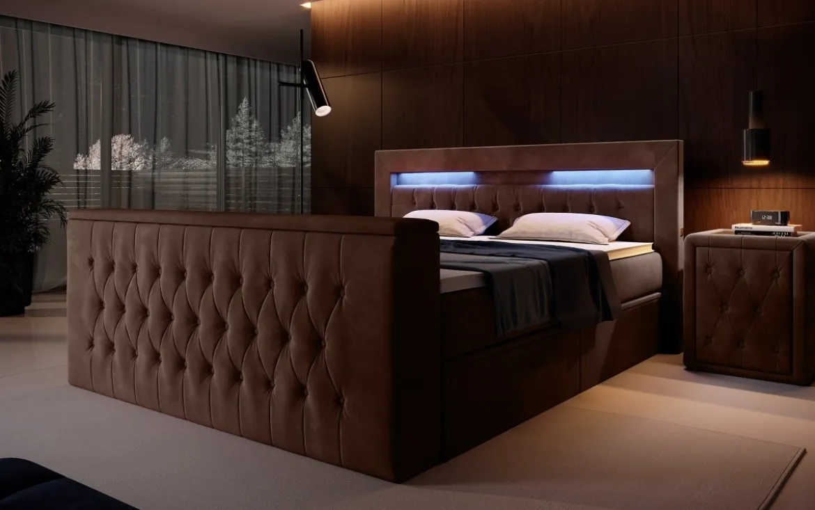 Boxspringbett Menzogna mit TV Lift, USB und Stauraum (2 Schubladen)