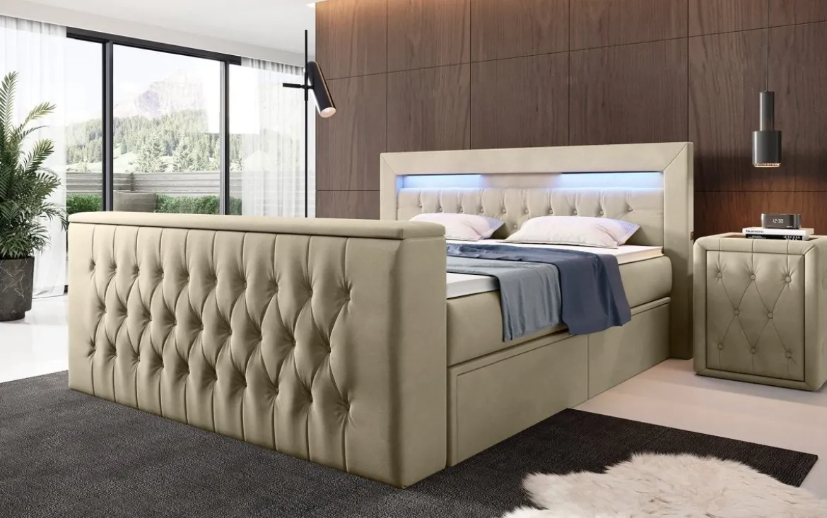 Boxspringbett Menzogna mit TV Lift, USB und Stauraum (2 Schubladen)