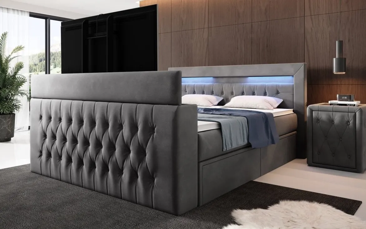 Boxspringbett Menzogna mit TV Lift, USB und Stauraum (2 Schubladen)