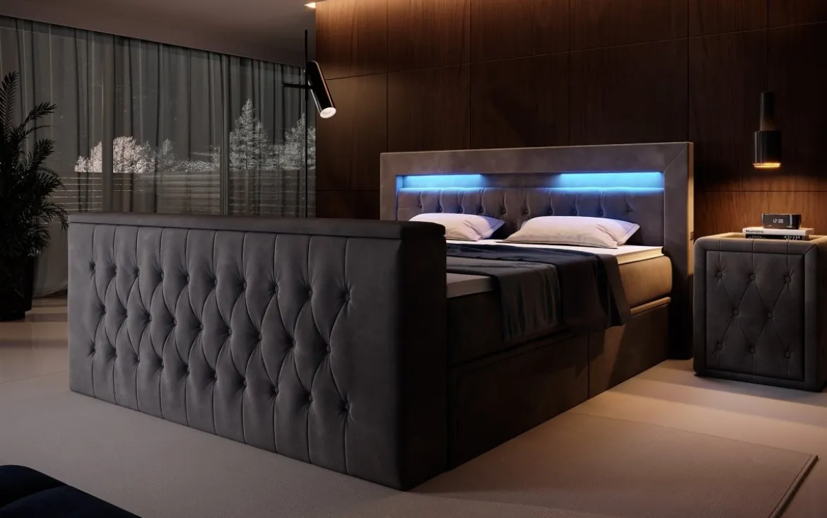Boxspringbett Menzogna mit TV Lift, USB und Stauraum (2 Schubladen)