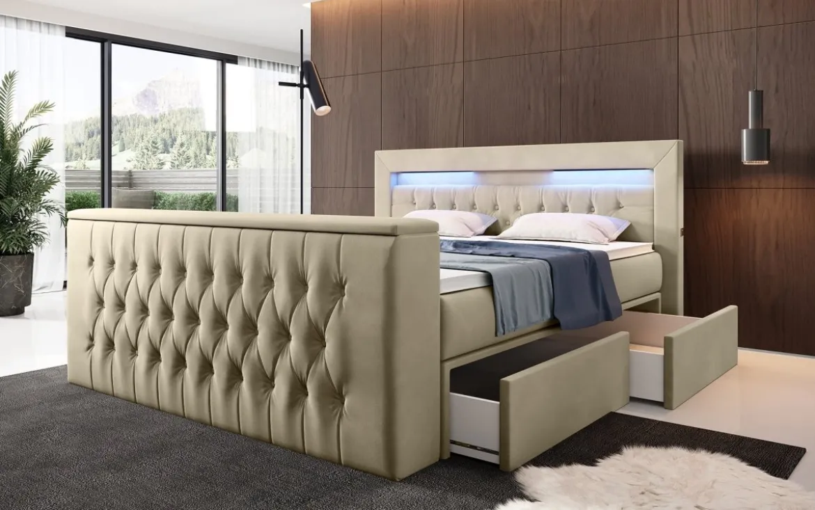 Boxspringbett Menzogna mit TV Lift, USB und Stauraum (2 Schubladen)