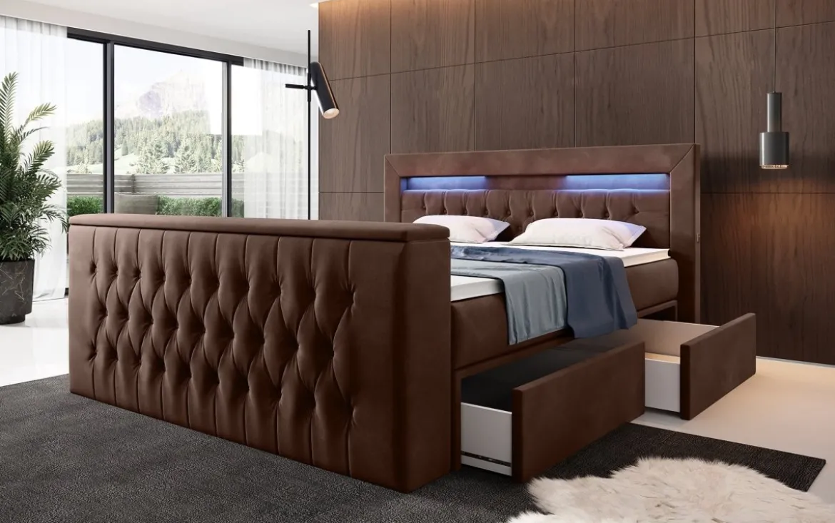 Boxspringbett Menzogna mit TV Lift, USB und Stauraum (2 Schubladen)