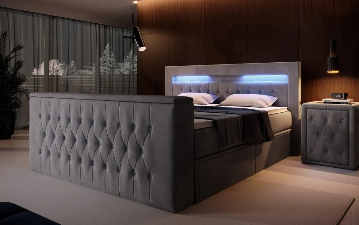 Boxspringbett Menzogna mit TV Lift, USB und Stauraum (2 Schubladen)