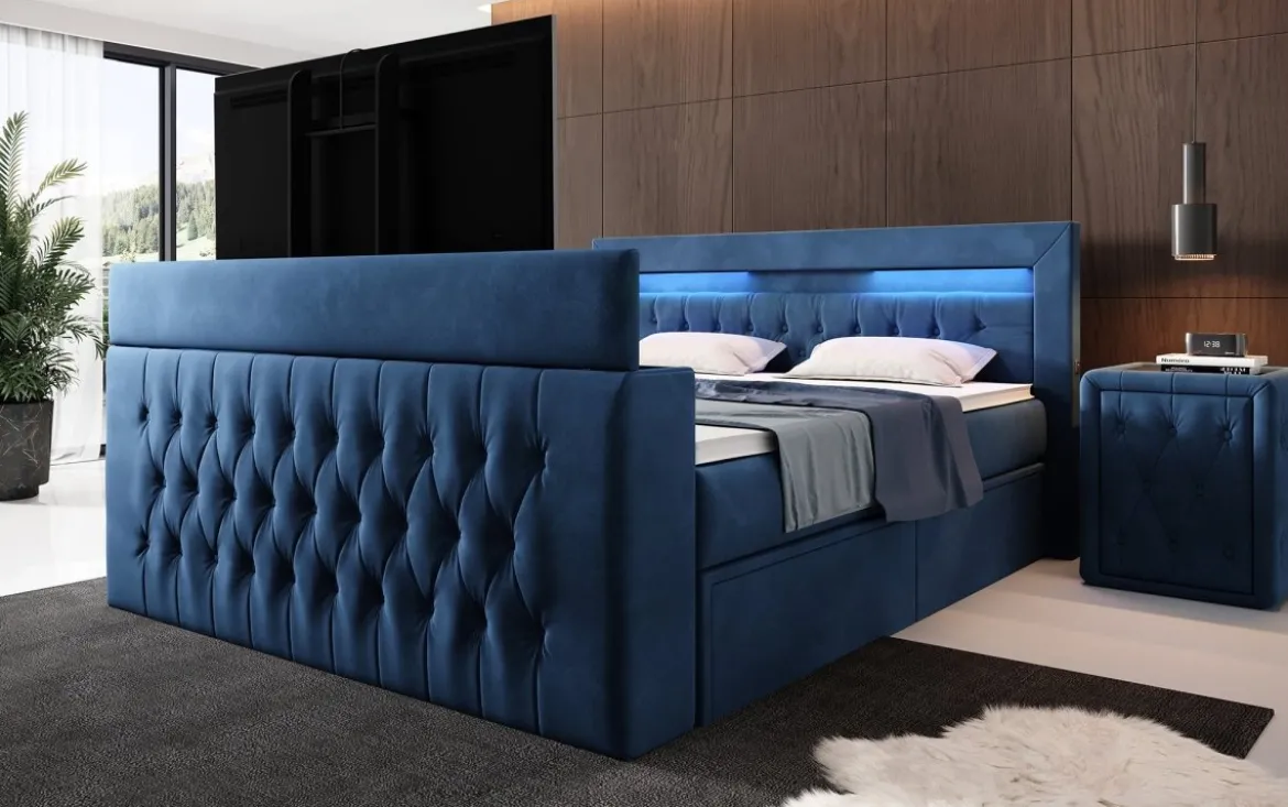 Boxspringbett Menzogna mit TV Lift, USB und Stauraum (2 Schubladen)