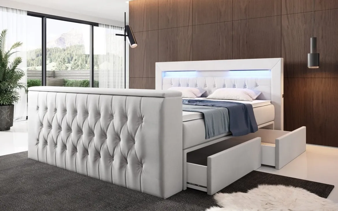 Boxspringbett Menzogna mit TV Lift, USB und Stauraum (2 Schubladen)