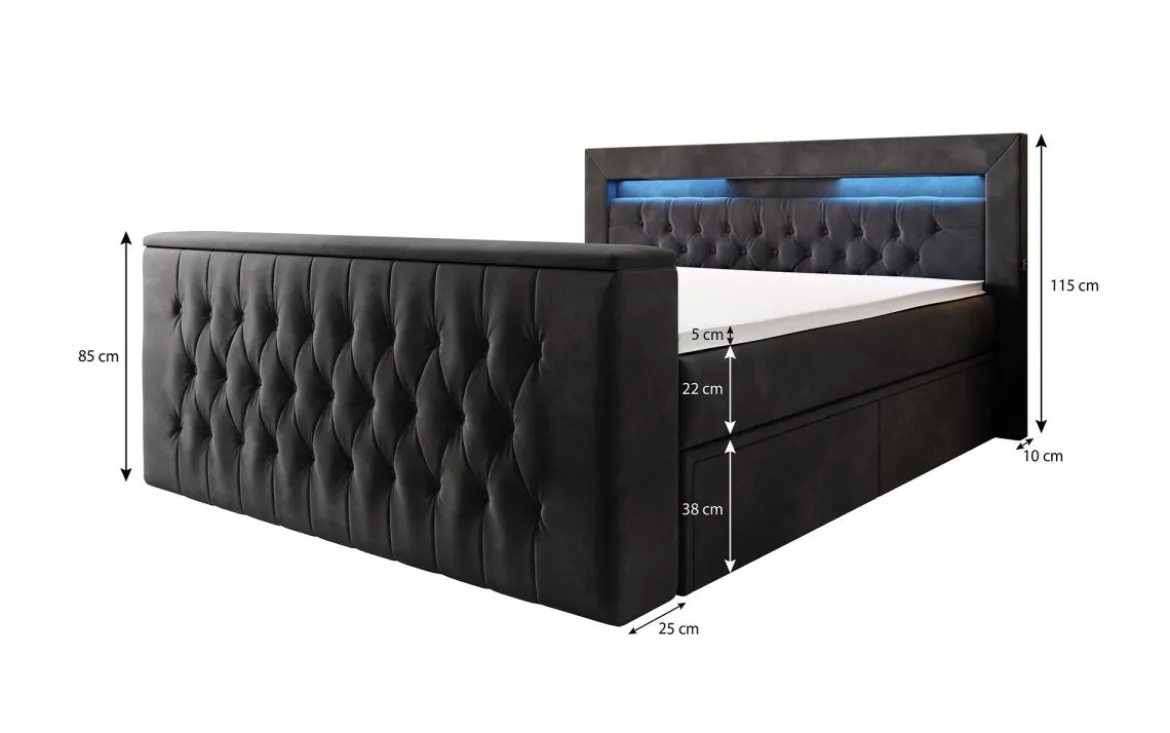 Boxspringbett Menzogna mit TV Lift, USB und Stauraum (2 Schubladen)