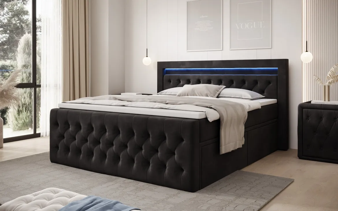 Boxspringbett Menzogna Samt mit LED und Stauraum (2 Schubladen)