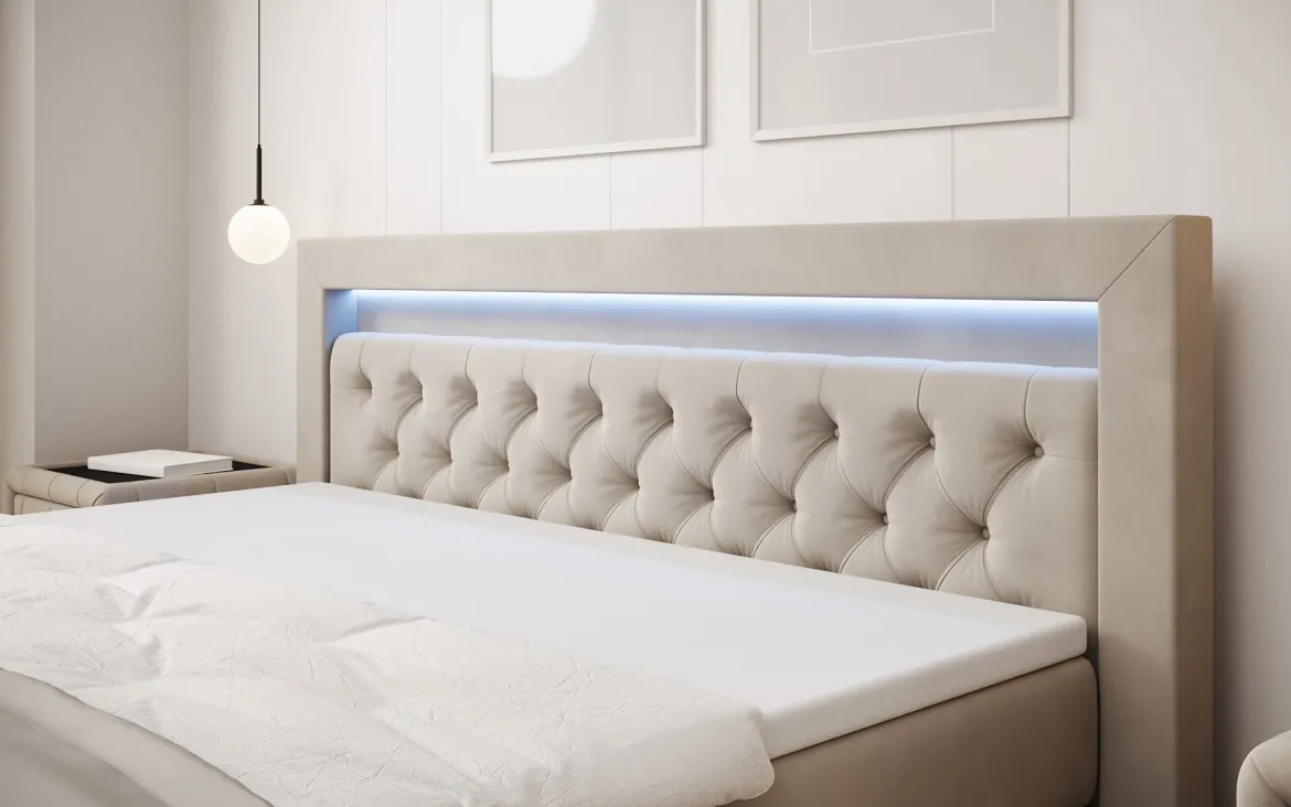 Boxspringbett Menzogna Samt mit LED und Stauraum (2 Schubladen)