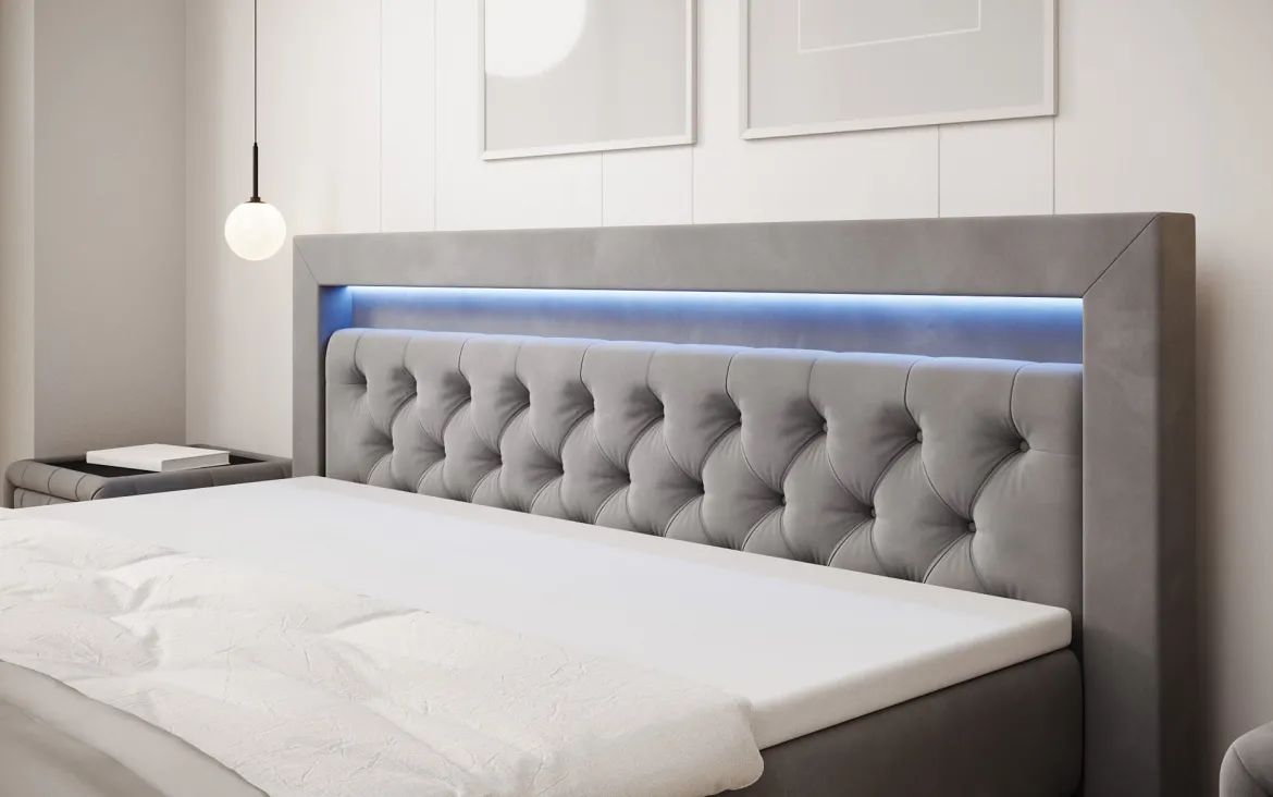 Boxspringbett Menzogna Samt mit LED und Stauraum (2 Schubladen)