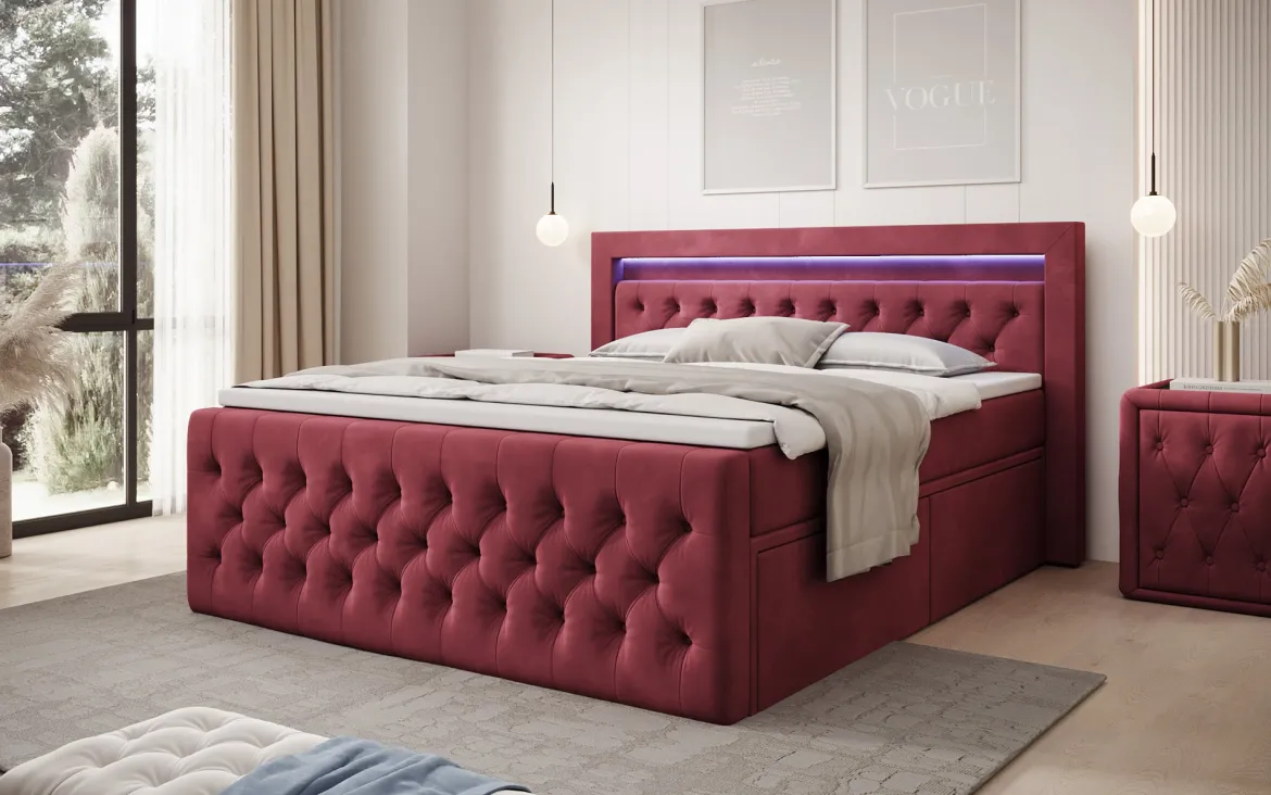 Boxspringbett Menzogna Samt mit LED und Stauraum (2 Schubladen)