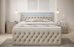Boxspringbett Menzogna Samt mit LED und Stauraum (2 Schubladen)