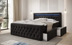 Boxspringbett Menzogna Samt mit LED und Stauraum (2 Schubladen)
