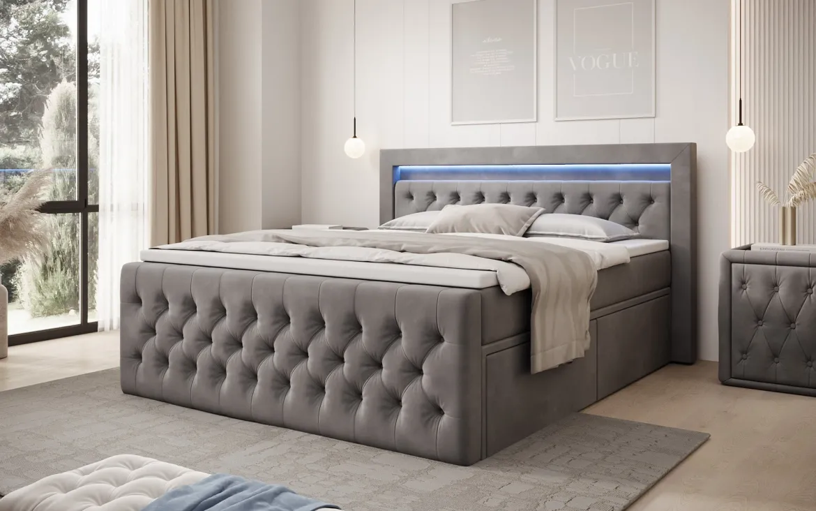Boxspringbett Menzogna Samt mit LED und Stauraum (2 Schubladen)