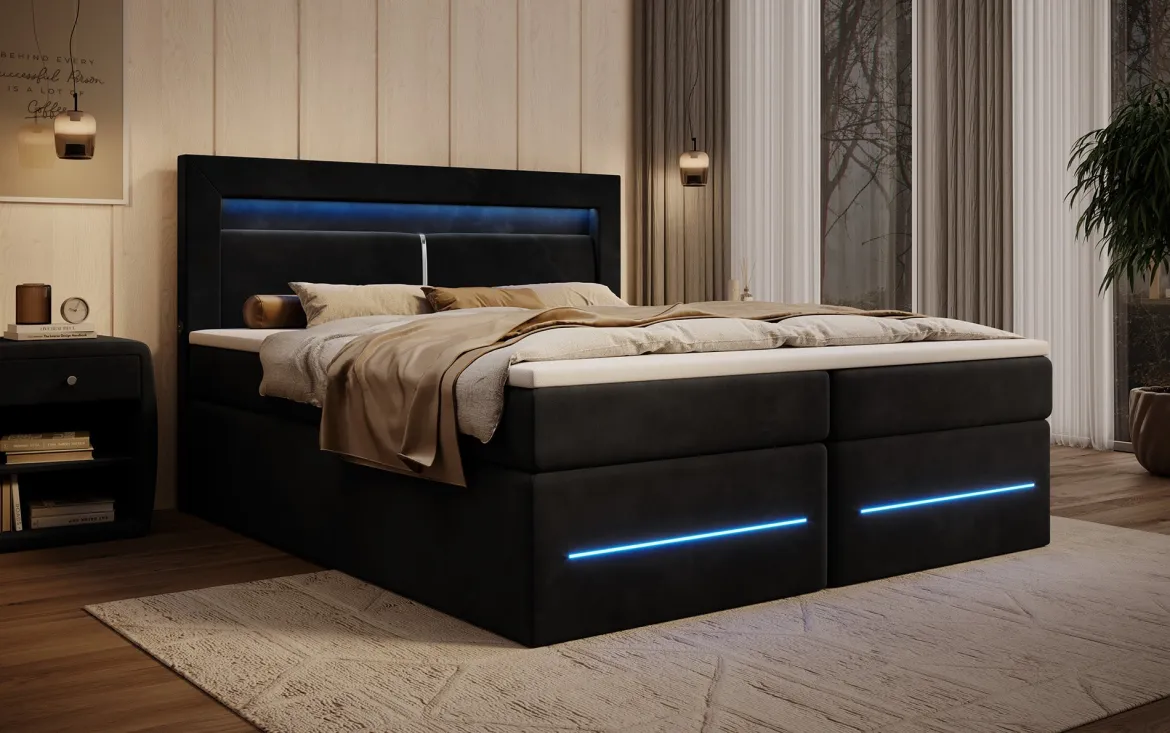 Boxspringbett Minera mit LED, USB und Stauraum
