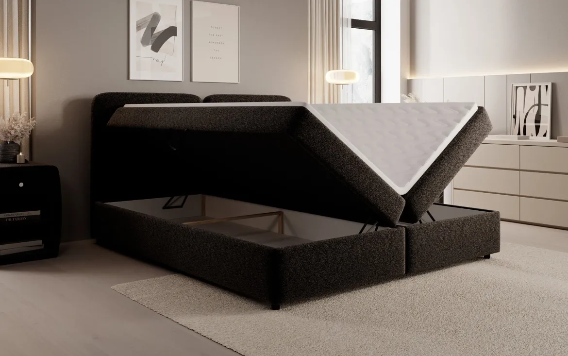 Boxspringbett Mira in Strukturstoff mit Stauraum