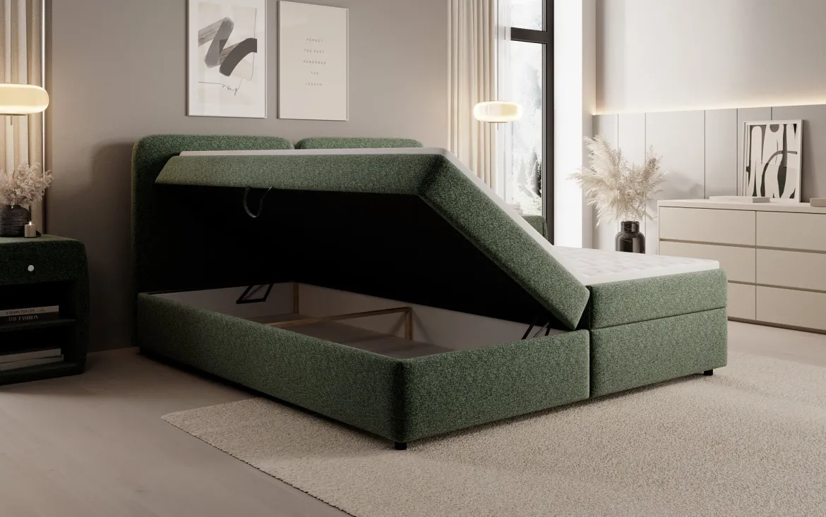 Boxspringbett Mira in Strukturstoff mit Stauraum