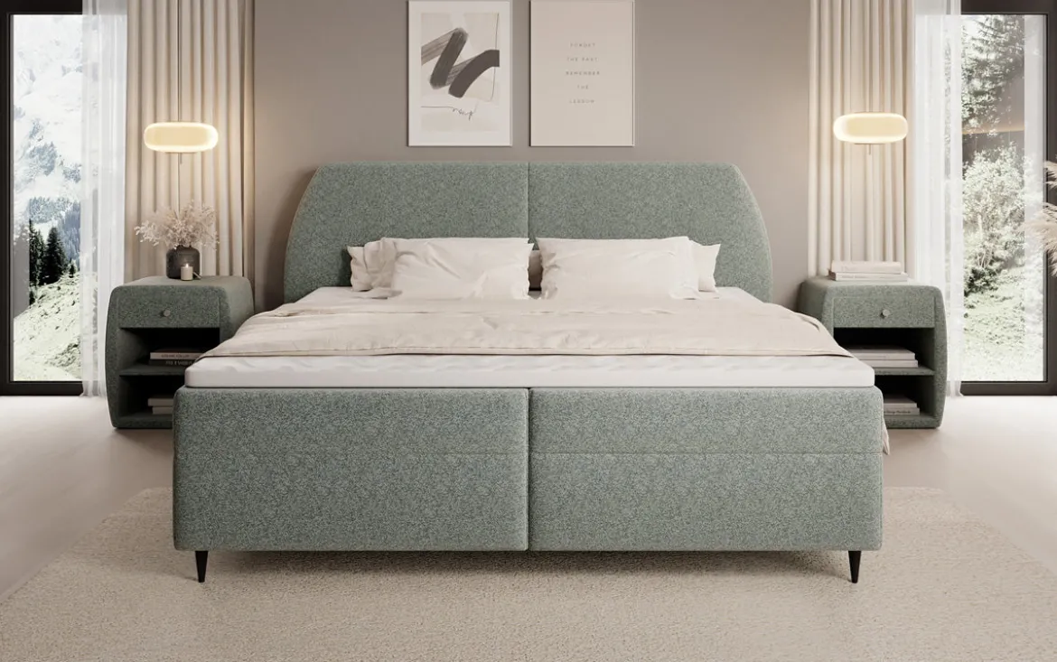 Boxspringbett Nara in Strukturstoff mit Stauraum