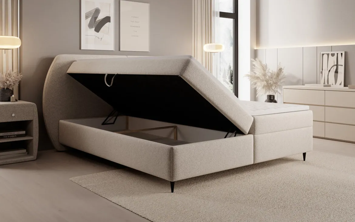 Boxspringbett Nara in Strukturstoff mit Stauraum