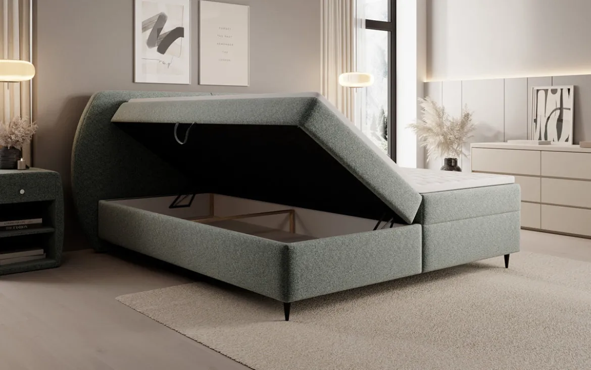 Boxspringbett Nara in Strukturstoff mit Stauraum