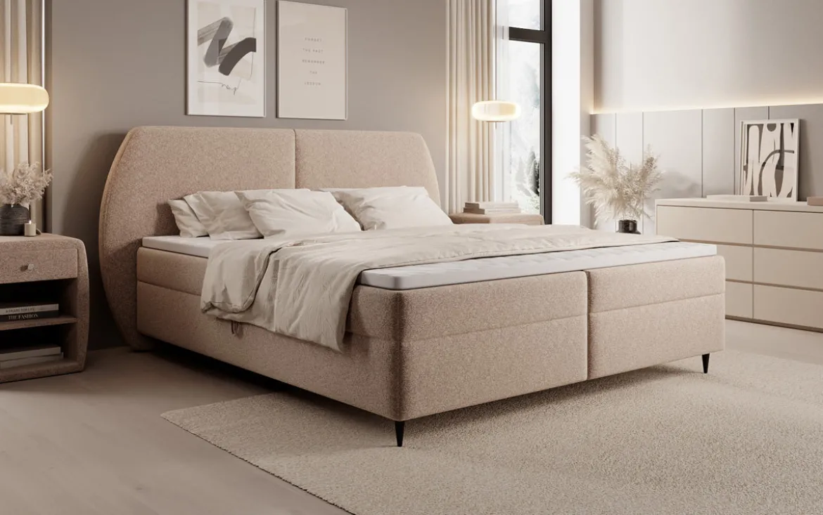 Boxspringbett Nara in Strukturstoff mit Stauraum