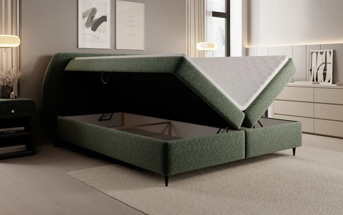 Boxspringbett Nara in Strukturstoff mit Stauraum