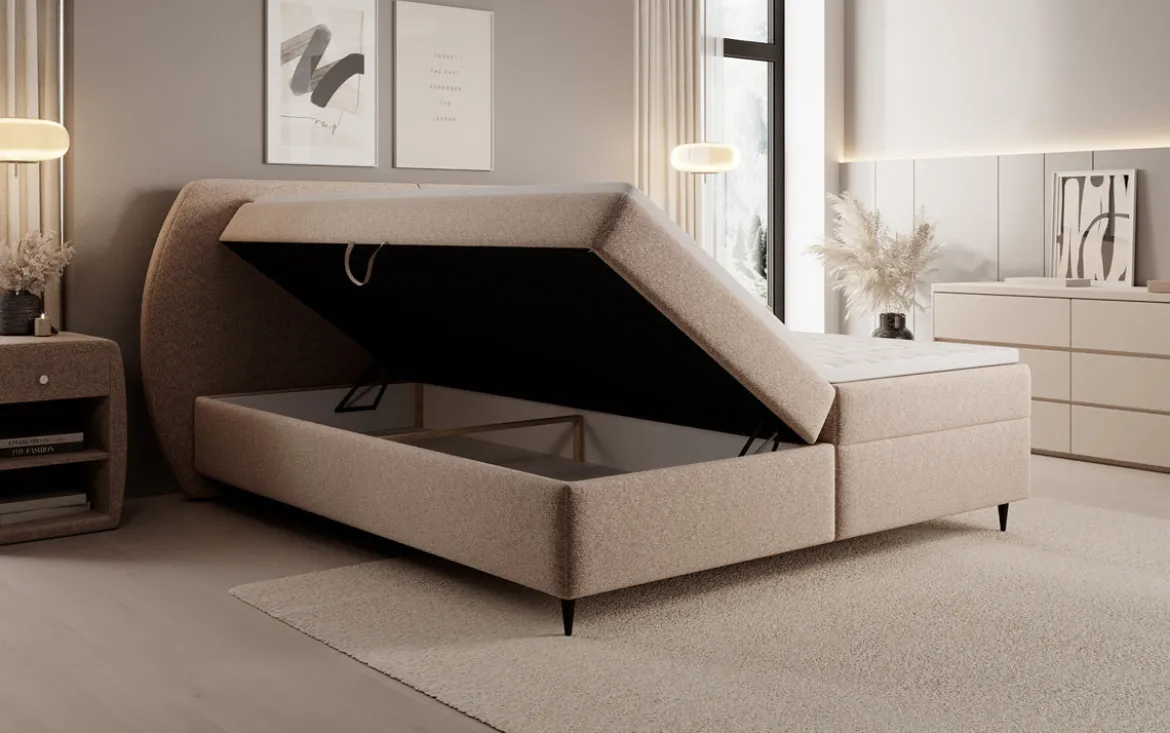 Boxspringbett Nara in Strukturstoff mit Stauraum