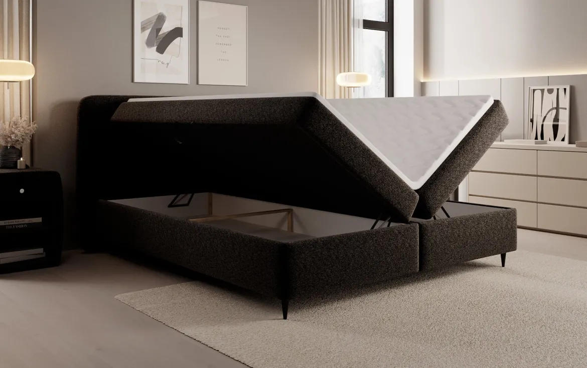 Boxspringbett Nea in Strukturstoff mit Stauraum