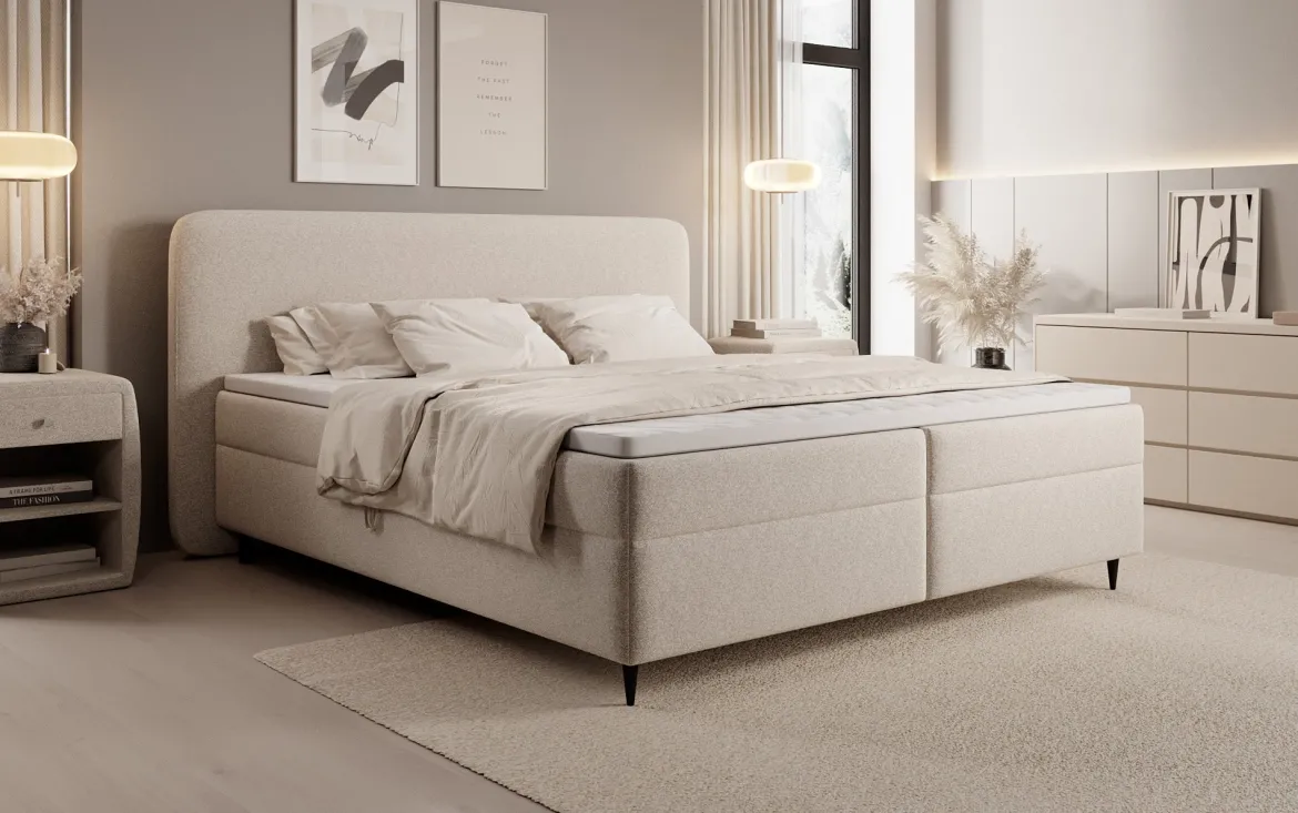 Boxspringbett Nea in Strukturstoff mit Stauraum