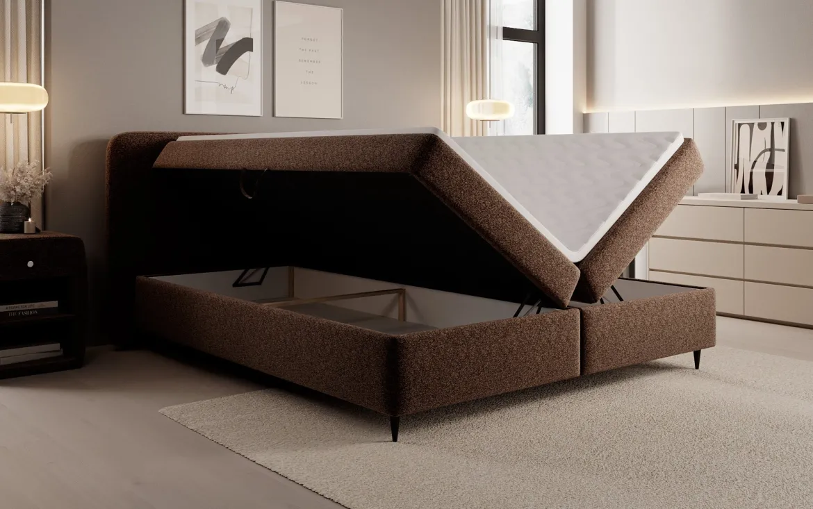 Boxspringbett Nea in Strukturstoff mit Stauraum