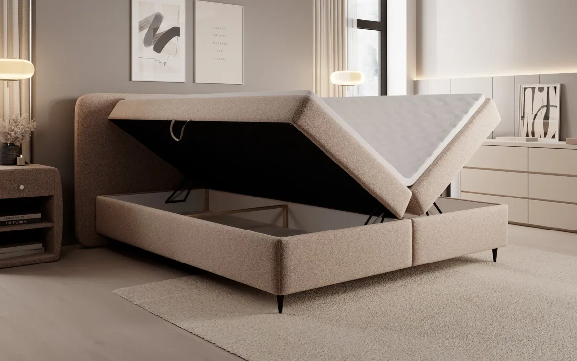 Boxspringbett Nea in Strukturstoff mit Stauraum